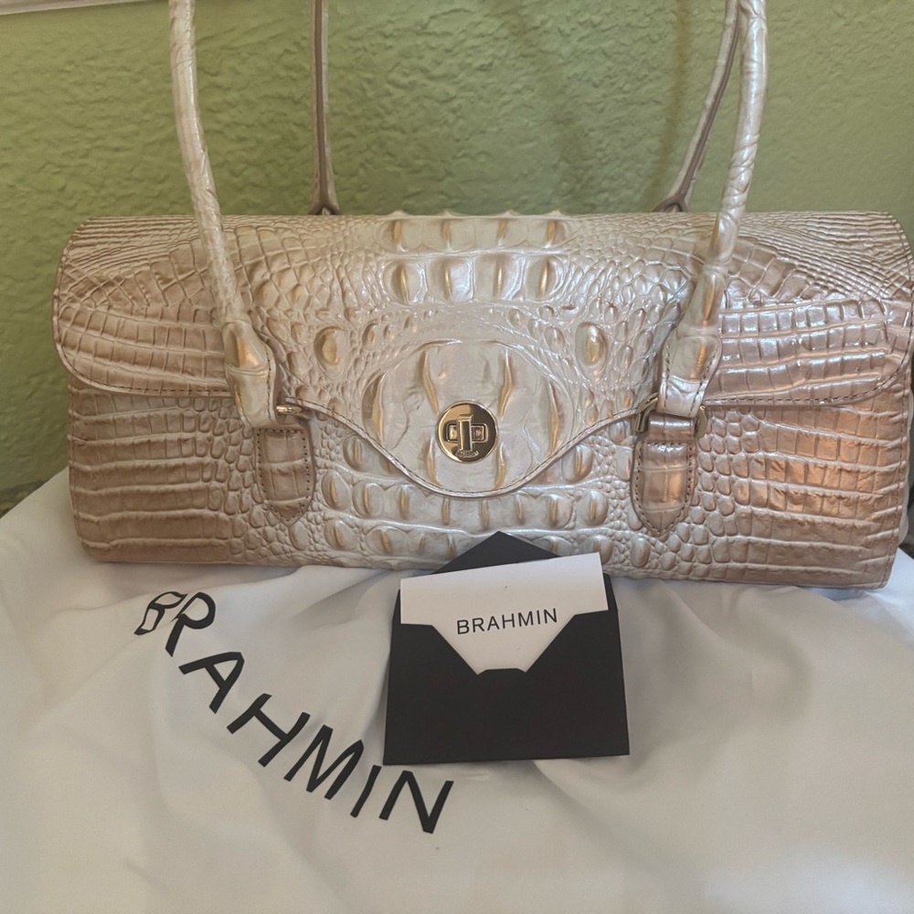 Brahmin Gold Croc-Embossed Satchel